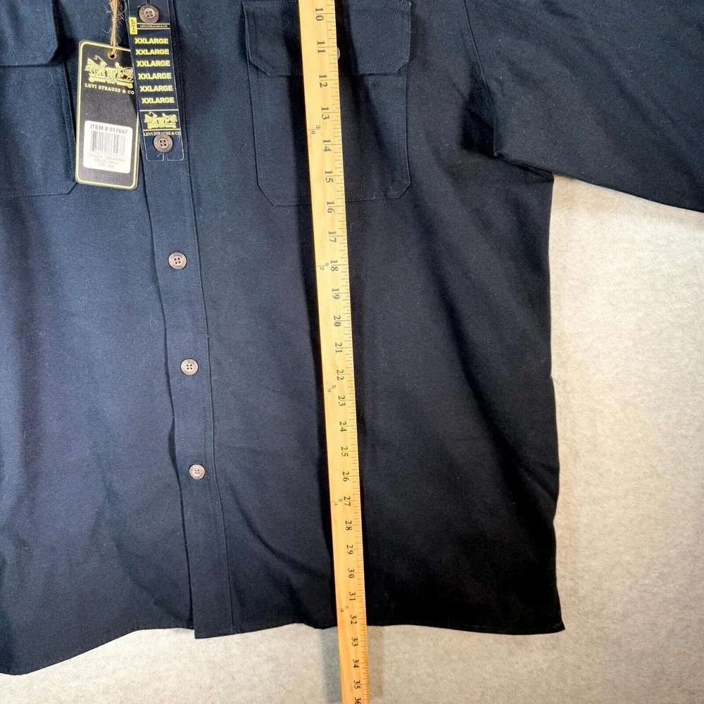 Levi's Overcoat Men's 2XL Navy Blue‎ Collared Long Sleeve Flap Pockets Button-Up